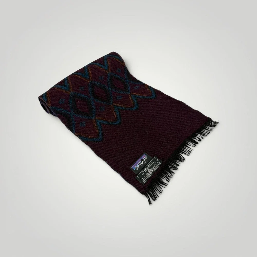 Vintage Patagonia Wool Scarf Purple Geometric Fringe Made In France